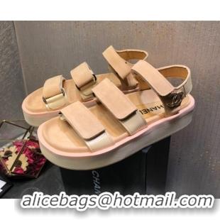 Popular Style Chanel Suede Strap Flat Sandals 030411 Camel Brown