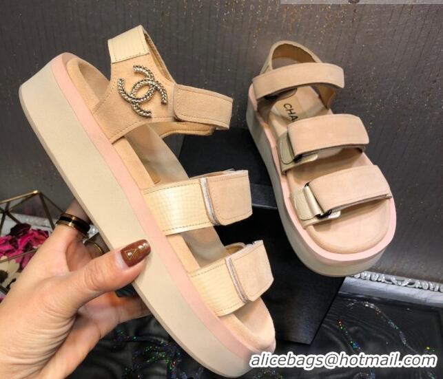 Popular Style Chanel Suede Strap Flat Sandals 030411 Camel Brown