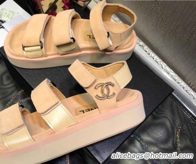 Popular Style Chanel Suede Strap Flat Sandals 030411 Camel Brown