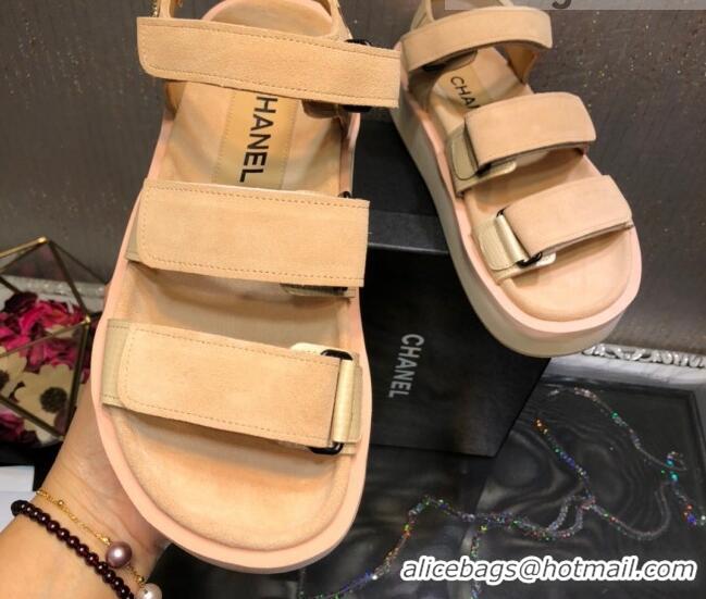 Popular Style Chanel Suede Strap Flat Sandals 030411 Camel Brown