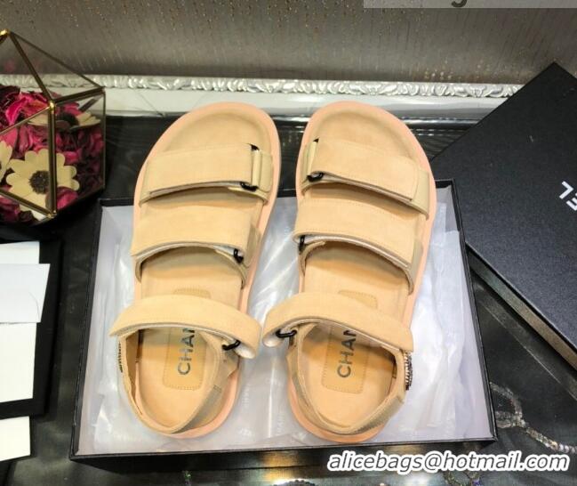 Popular Style Chanel Suede Strap Flat Sandals 030411 Camel Brown