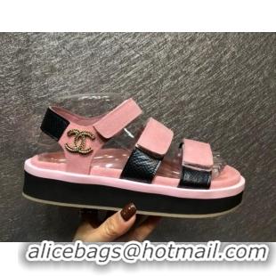 Buy Luxury Chanel Calf Leather Strap Flat Sandals 2030413 Pink