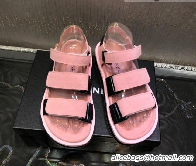 Buy Luxury Chanel Calf Leather Strap Flat Sandals 2030413 Pink