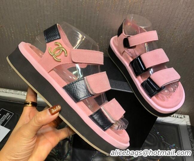 Buy Luxury Chanel Calf Leather Strap Flat Sandals 2030413 Pink