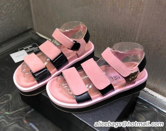 Buy Luxury Chanel Calf Leather Strap Flat Sandals 2030413 Pink