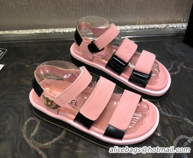 Buy Luxury Chanel Calf Leather Strap Flat Sandals 2030413 Pink