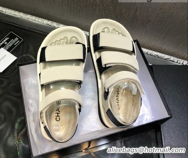 Elegant Chanel Suede Strap Flat Sandals 030415 White