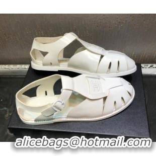 Best Price Chanel Shiny Leather Roman Flat Sandals 030416 White