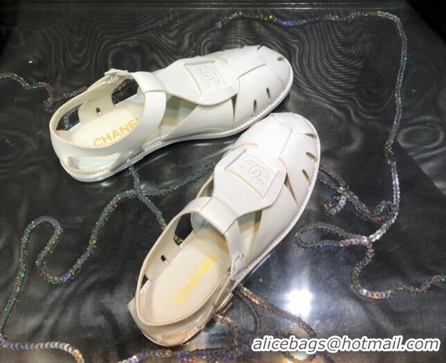 Best Price Chanel Shiny Leather Roman Flat Sandals 030416 White