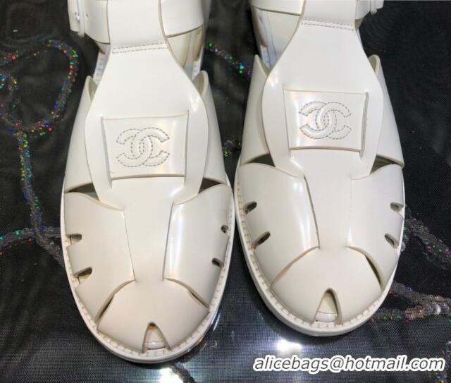 Best Price Chanel Shiny Leather Roman Flat Sandals 030416 White