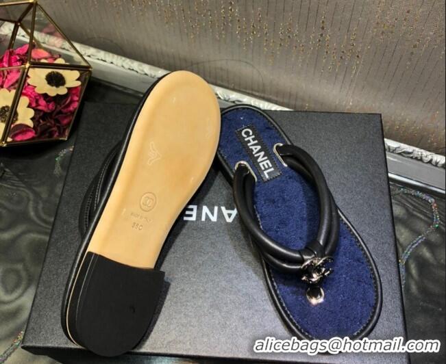 Good Product Chanel Leather Thong Flat Sandals 030419 Black/Blue