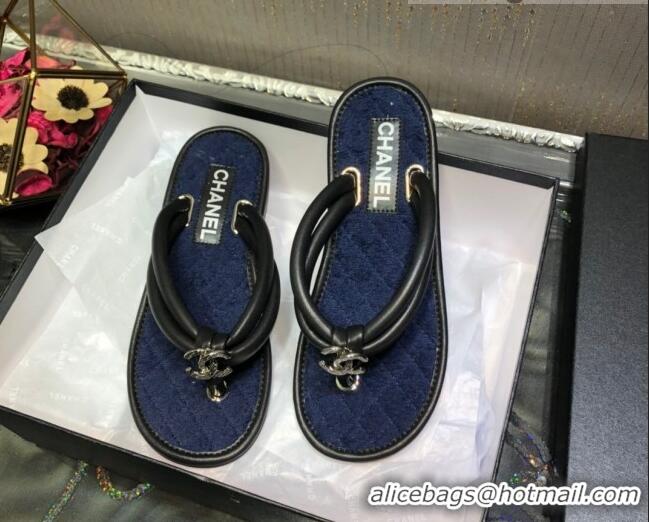 Good Product Chanel Leather Thong Flat Sandals 030419 Black/Blue