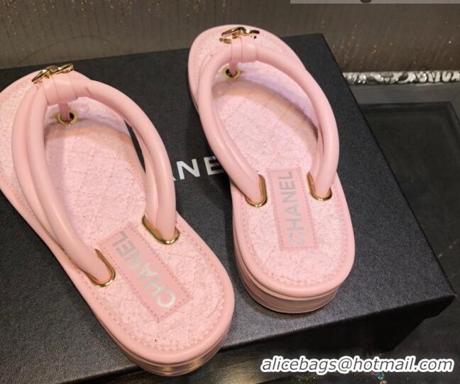 Best Quality Chanel Leather Thong Flat Sandals 030419 Pink