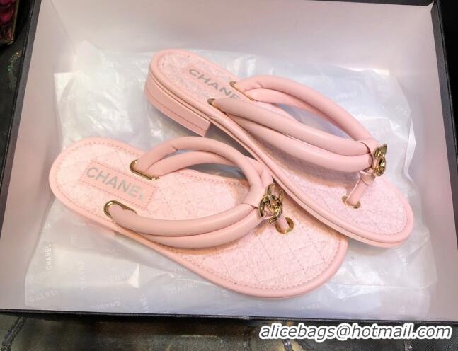 Best Quality Chanel Leather Thong Flat Sandals 030419 Pink