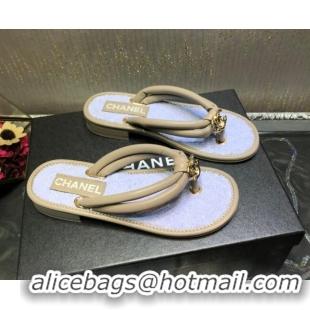 Reasonable Price Chanel Leather Thong Flat Sandals 030419 Apricot