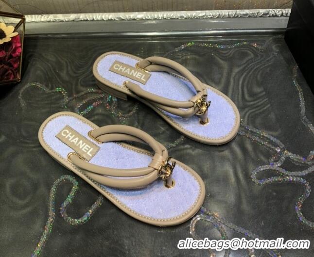 Reasonable Price Chanel Leather Thong Flat Sandals 030419 Apricot