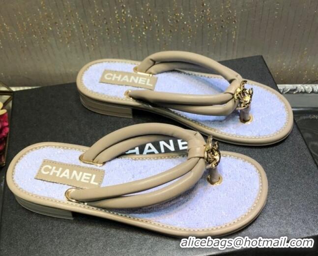 Reasonable Price Chanel Leather Thong Flat Sandals 030419 Apricot