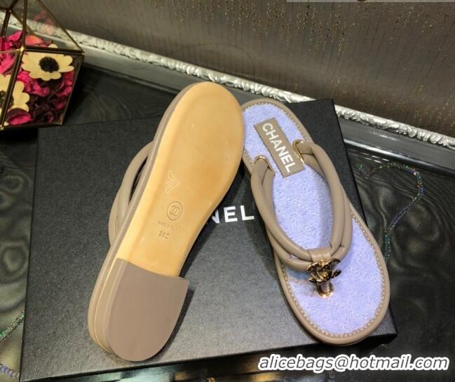 Reasonable Price Chanel Leather Thong Flat Sandals 030419 Apricot