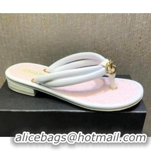 Classic Practical Chanel Leather Thong Flat Sandals 030419 White/Pink