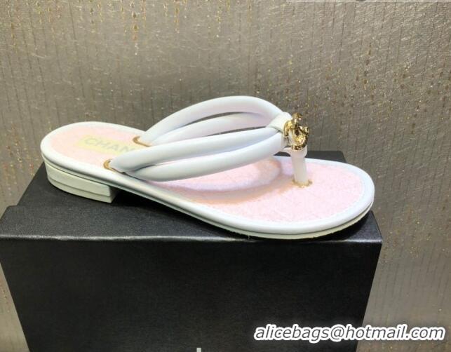 Classic Practical Chanel Leather Thong Flat Sandals 030419 White/Pink