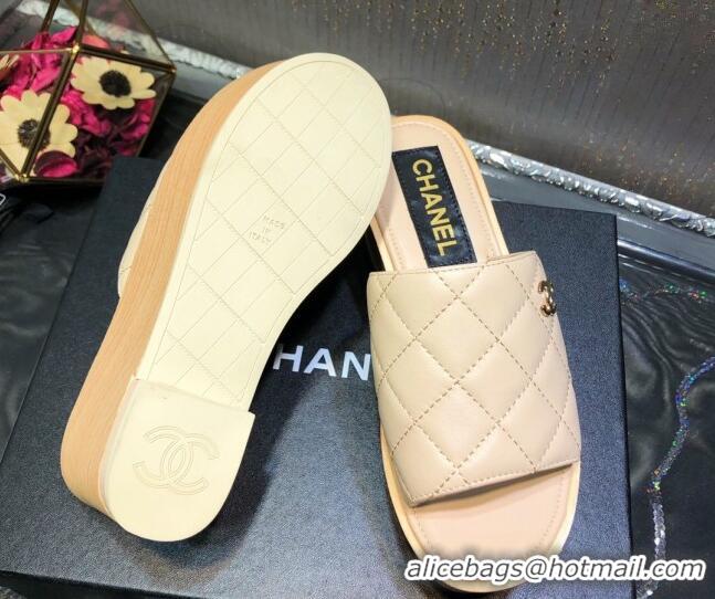 New Style Chanel Lambskin Wedge Slide Sandals 6.5cm 030423 Beige