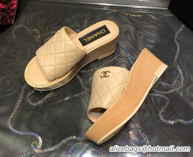 New Style Chanel Lambskin Wedge Slide Sandals 6.5cm 030423 Beige