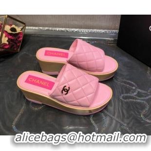 Affordable Price Chanel Lambskin Wedge Slide Sandals 6.5cm 030423 Pink