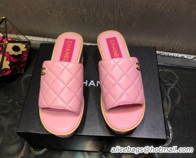 Affordable Price Chanel Lambskin Wedge Slide Sandals 6.5cm 030423 Pink