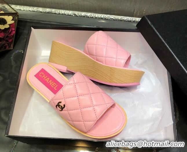 Affordable Price Chanel Lambskin Wedge Slide Sandals 6.5cm 030423 Pink