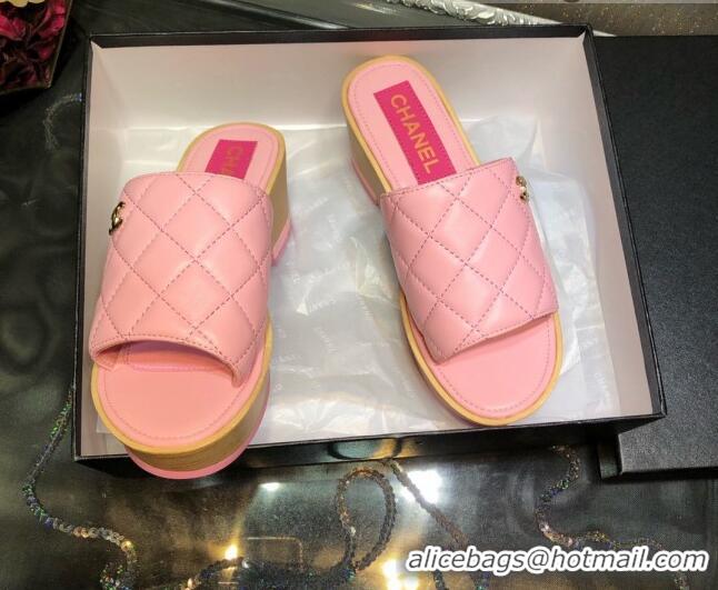 Affordable Price Chanel Lambskin Wedge Slide Sandals 6.5cm 030423 Pink