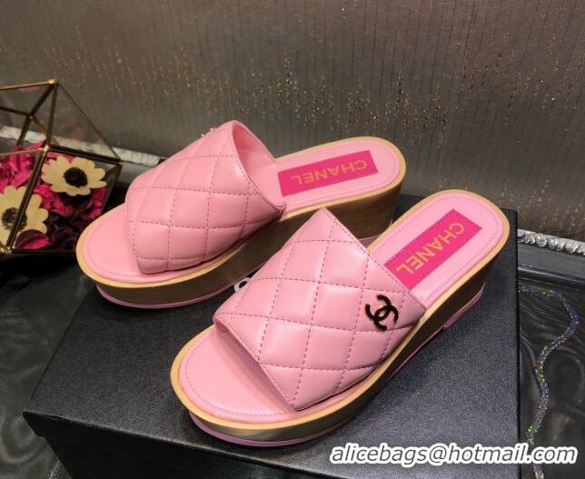 Affordable Price Chanel Lambskin Wedge Slide Sandals 6.5cm 030423 Pink