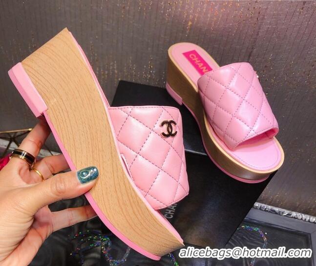 Affordable Price Chanel Lambskin Wedge Slide Sandals 6.5cm 030423 Pink