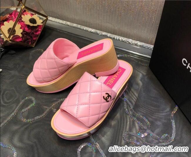 Affordable Price Chanel Lambskin Wedge Slide Sandals 6.5cm 030423 Pink