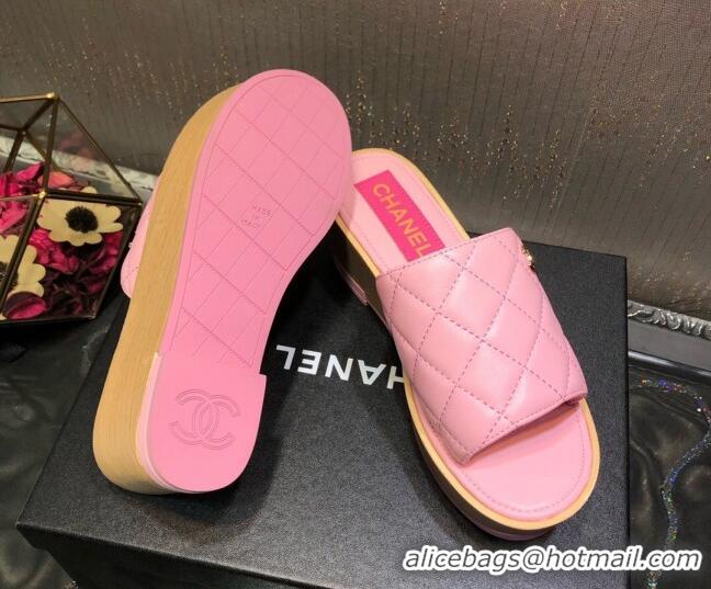 Affordable Price Chanel Lambskin Wedge Slide Sandals 6.5cm 030423 Pink