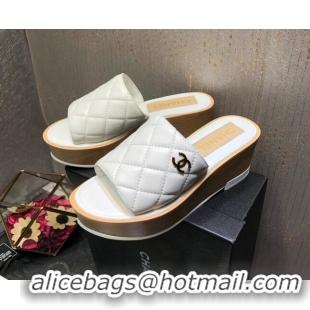 Purchase Chanel Lambskin Wedge Slide Sandals 6.5cm 030423 White