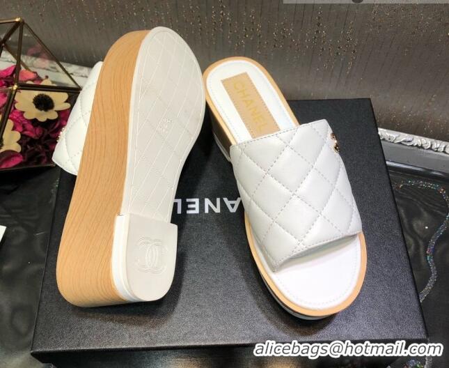 Purchase Chanel Lambskin Wedge Slide Sandals 6.5cm 030423 White