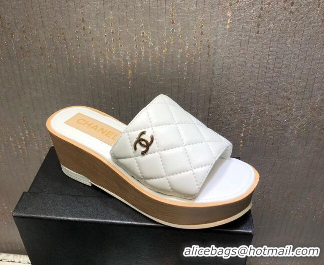 Purchase Chanel Lambskin Wedge Slide Sandals 6.5cm 030423 White