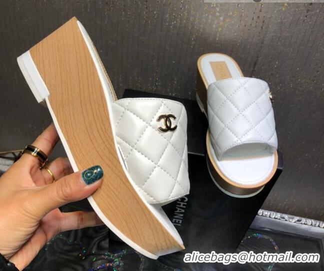 Purchase Chanel Lambskin Wedge Slide Sandals 6.5cm 030423 White