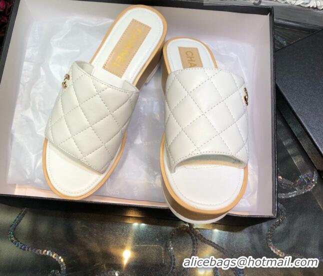 Purchase Chanel Lambskin Wedge Slide Sandals 6.5cm 030423 White