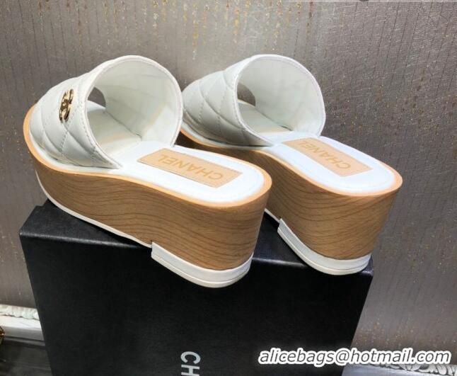 Purchase Chanel Lambskin Wedge Slide Sandals 6.5cm 030423 White