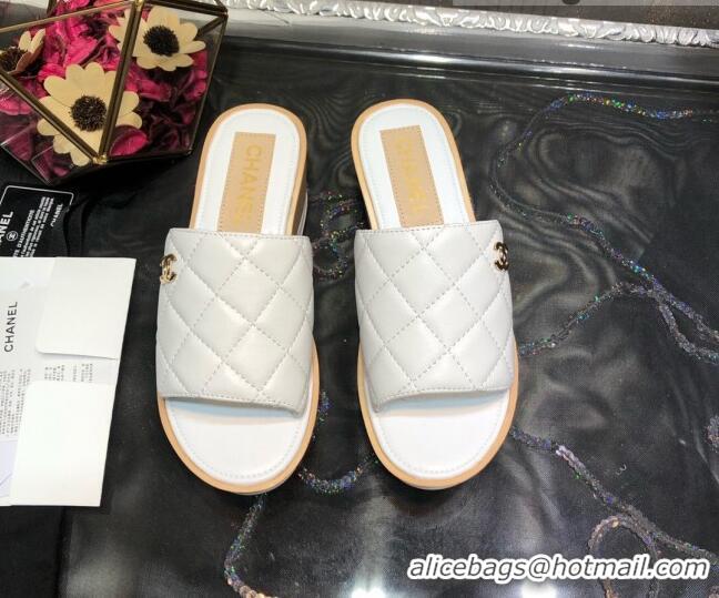 Purchase Chanel Lambskin Wedge Slide Sandals 6.5cm 030423 White