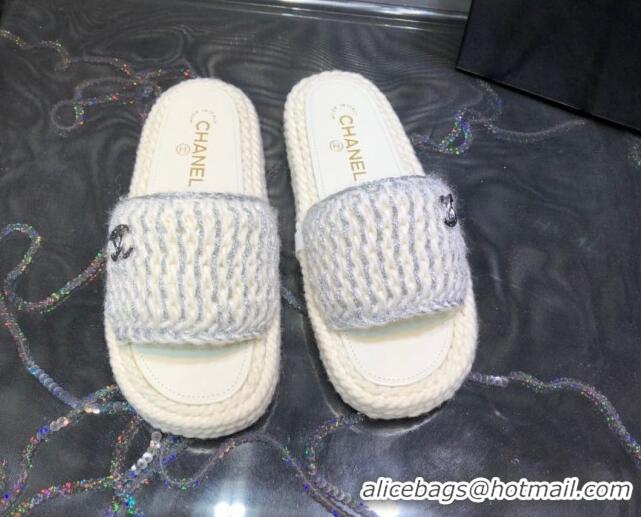 Good Looking Chanel Braided Knit Flat Slide Sandals G38189 White/Silver