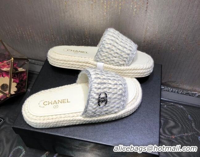 Good Looking Chanel Braided Knit Flat Slide Sandals G38189 White/Silver