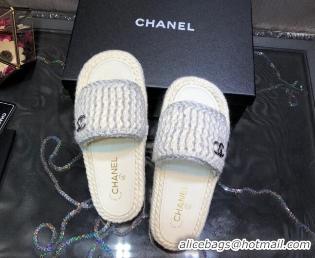 Good Looking Chanel Braided Knit Flat Slide Sandals G38189 White/Silver