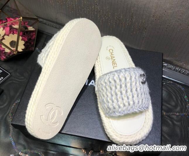 Good Looking Chanel Braided Knit Flat Slide Sandals G38189 White/Silver