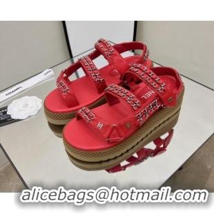 Sumptuous Chanel Leather Chain Sandals G33800 Red