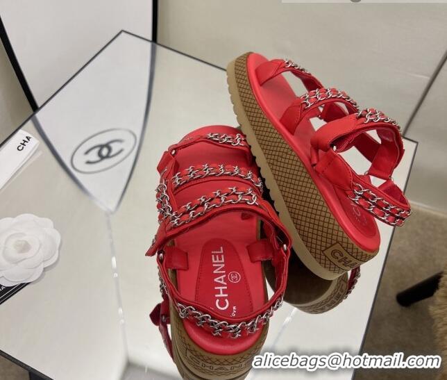 Sumptuous Chanel Leather Chain Sandals G33800 Red