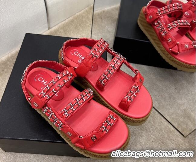 Sumptuous Chanel Leather Chain Sandals G33800 Red