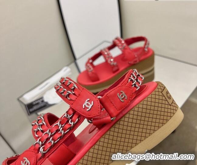 Sumptuous Chanel Leather Chain Sandals G33800 Red