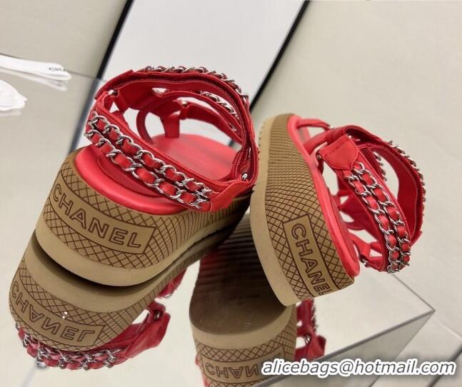 Sumptuous Chanel Leather Chain Sandals G33800 Red